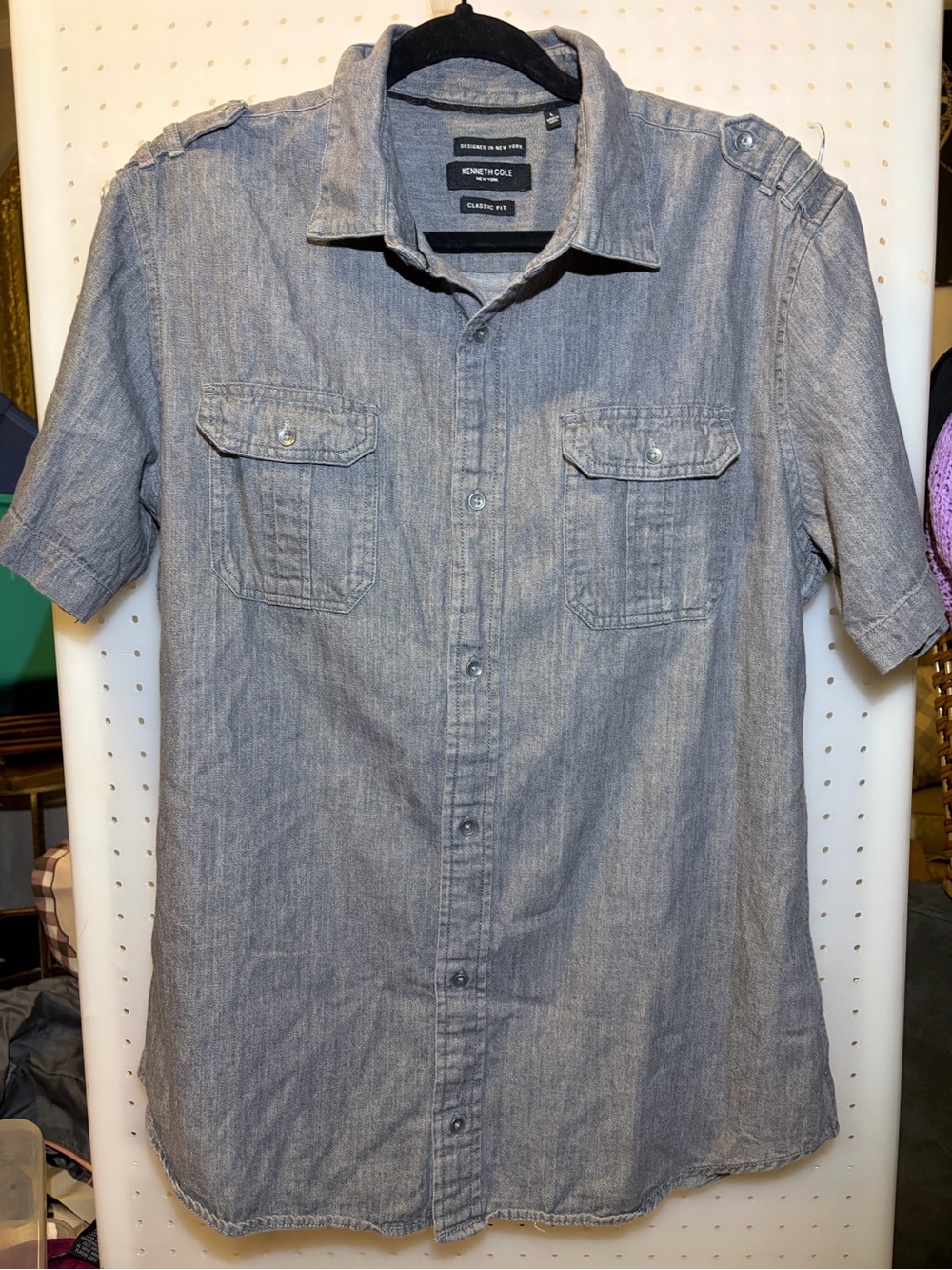 Kenneth Cole Short-Sleeve Button-Down Shirt in Heather Gray